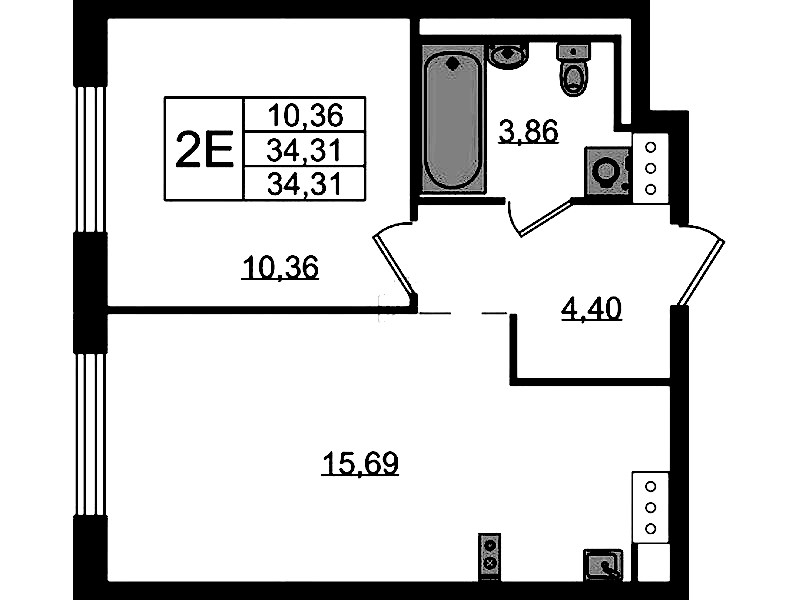 1-комнатная квартира 34.31 м², 13/13 эт., ЖК «Квартал Торики»